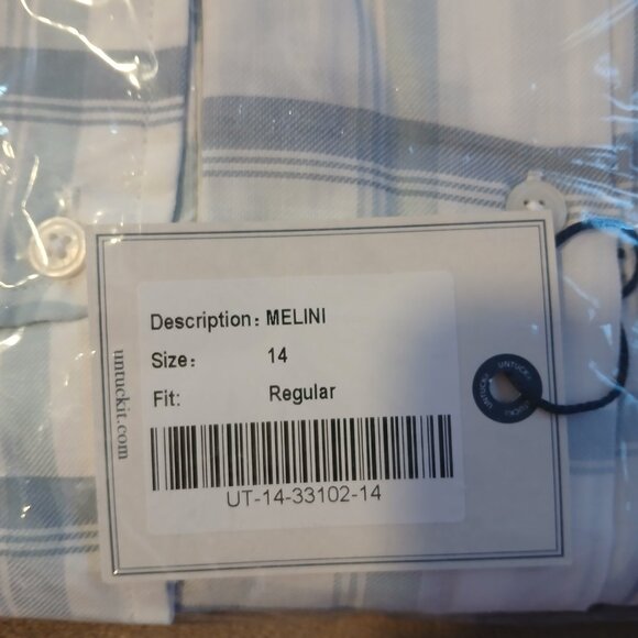 Untuckit Melini Women's Long Sleeve Blue and White Button Down Shirt SZ 14 NWT - Picture 9 of 10